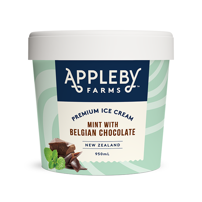 Appleby Farms Mint with Belgian Chocolate premium ice cream in a 950mL tub