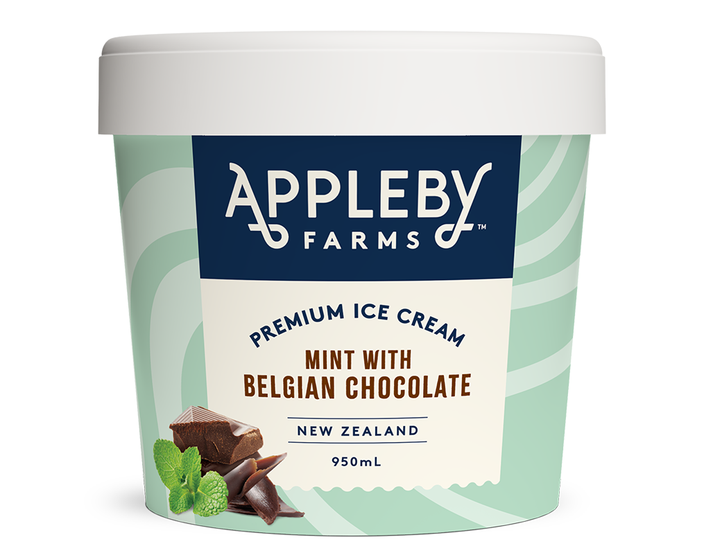 Appleby Farms Mint with Belgian Chocolate premium ice cream in a 950mL tub